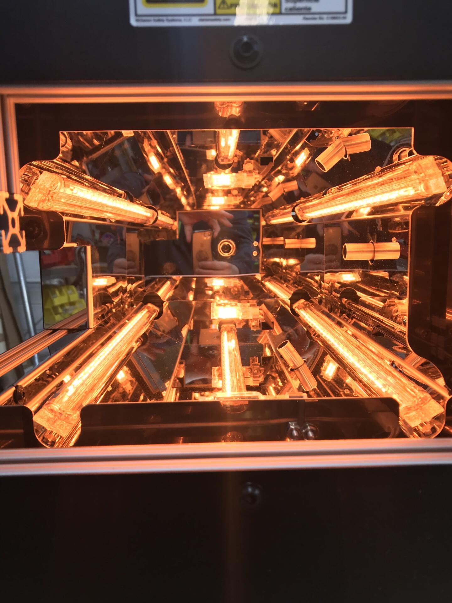 Interior of a Fannon infrared drying oven with short-wave lamps